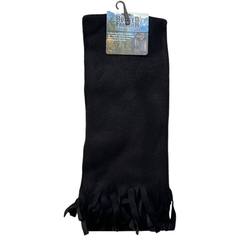 RUGGED FRONTIER SOLID BLACK WINTER SCARF 60” One Size FLEECE FRINGE NWT